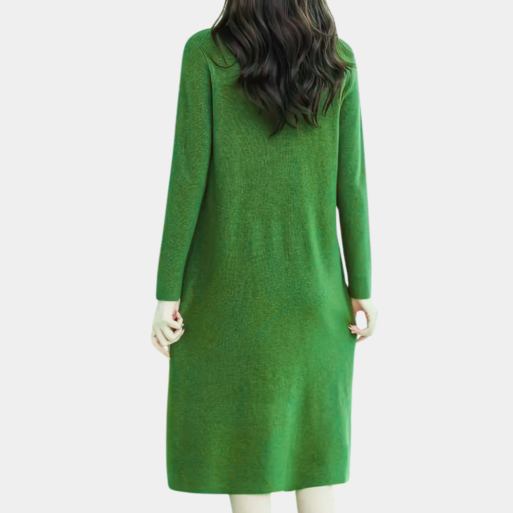 Women’s Collared Knit Midi Dress with Long Sleeves