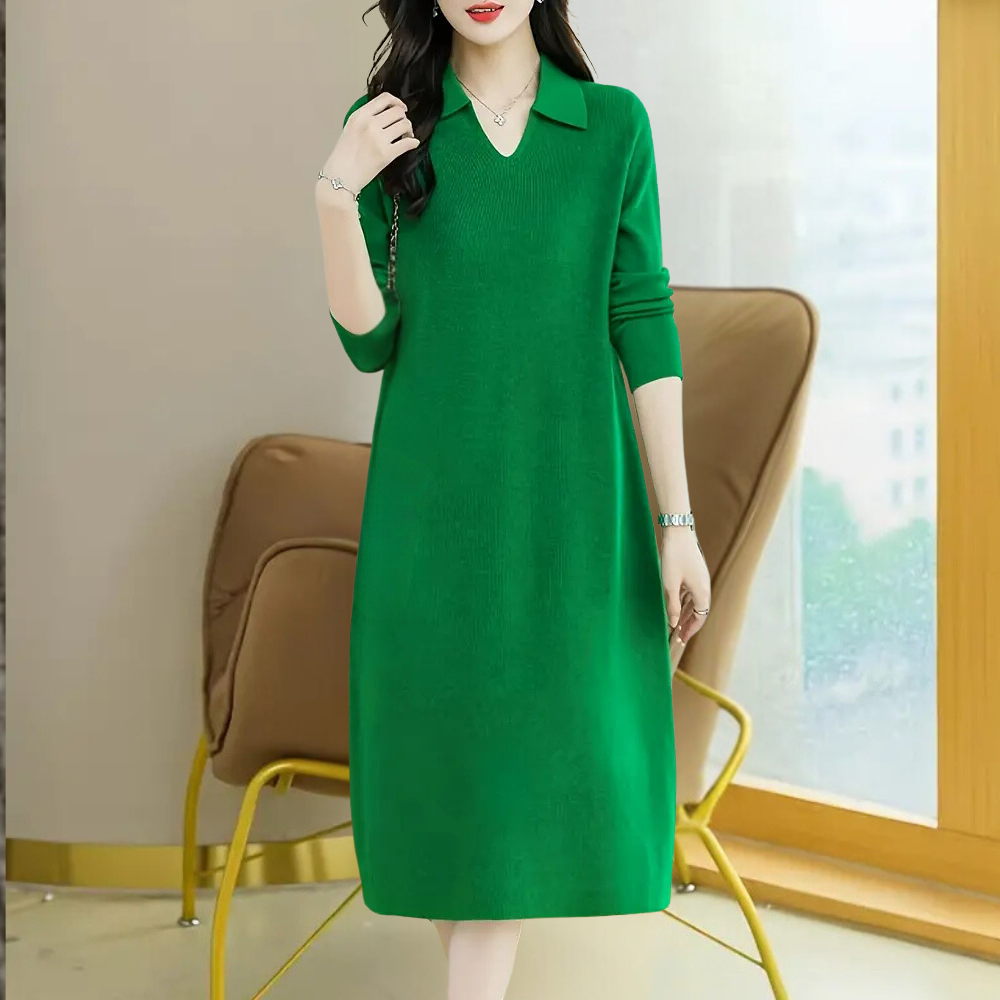 Robe midi en maille à col et manches longues pour femme