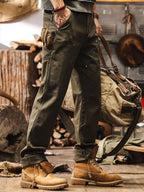 Pantalon de travail cargo pour homme en sergé de coton à jambe droite
