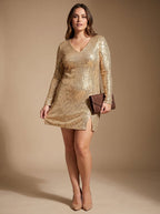 Robe courte noire à sequins pour femme | Manches longues