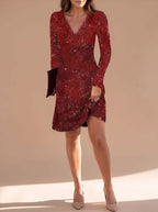 Robe courte noire à sequins pour femme | Manches longues
