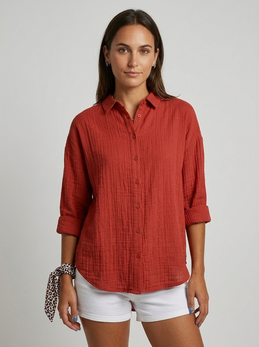 Women's Linen Summer Button Shirt Relaxed Fit Long Sleeve Blouse