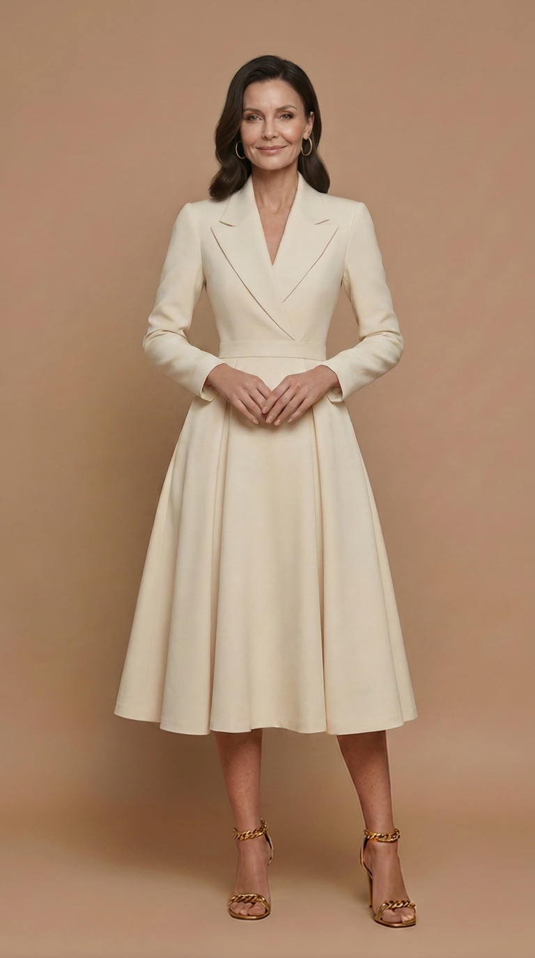 Robe midi trapèze pour femme, avec blazer à manches longues