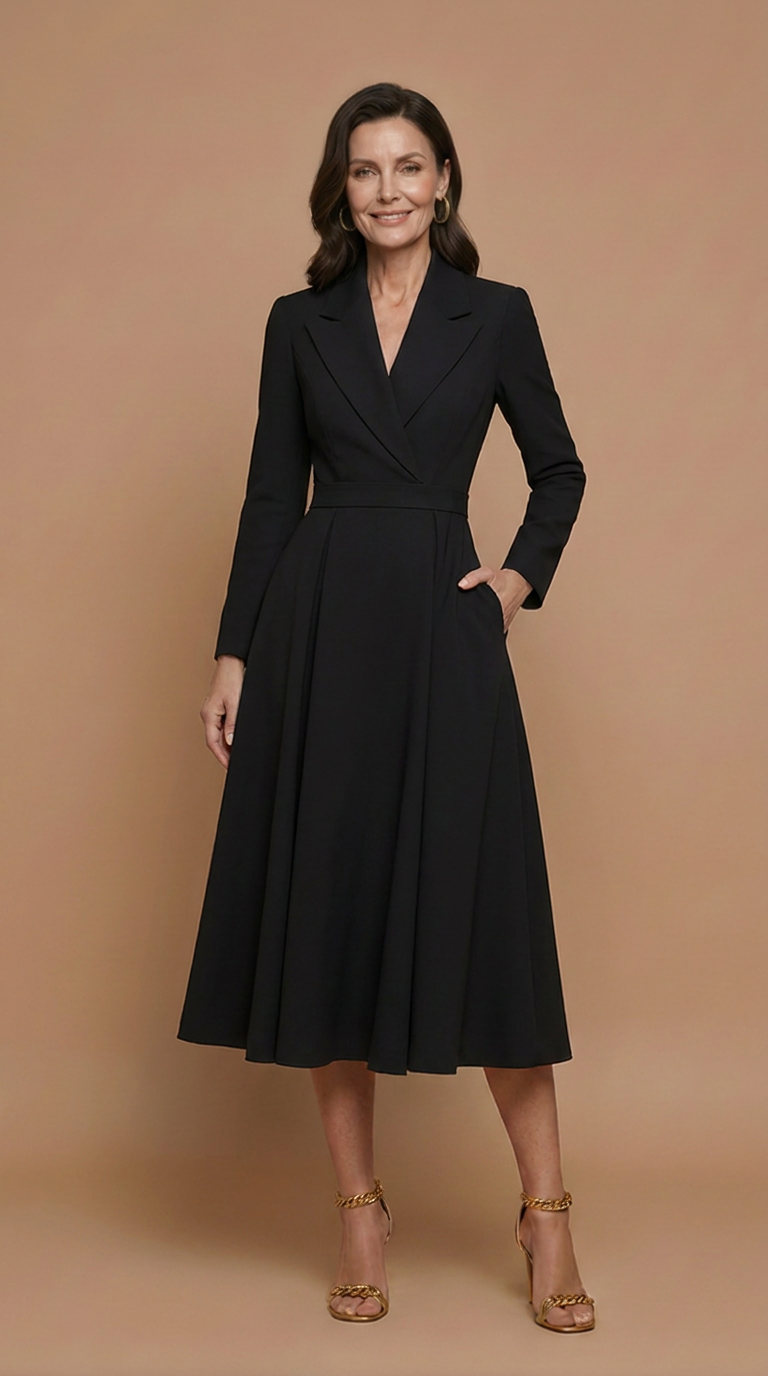 Robe midi trapèze pour femme, avec blazer à manches longues