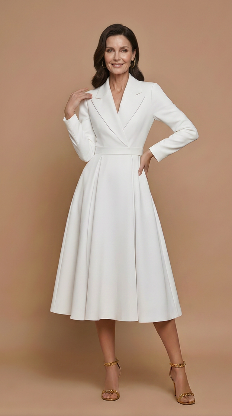 Robe midi trapèze pour femme, avec blazer à manches longues