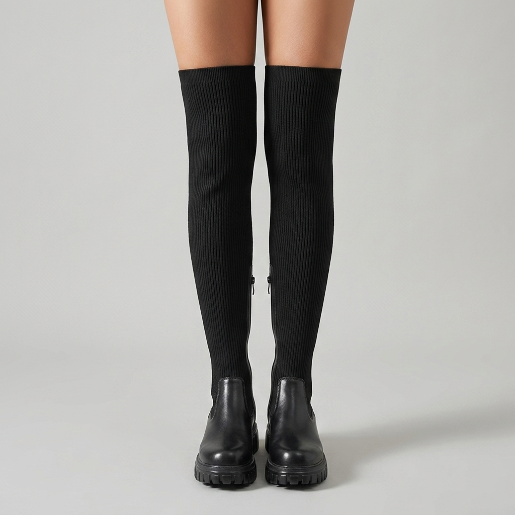 Women's Over-the-Knee Knit Chunky Sole Boots
