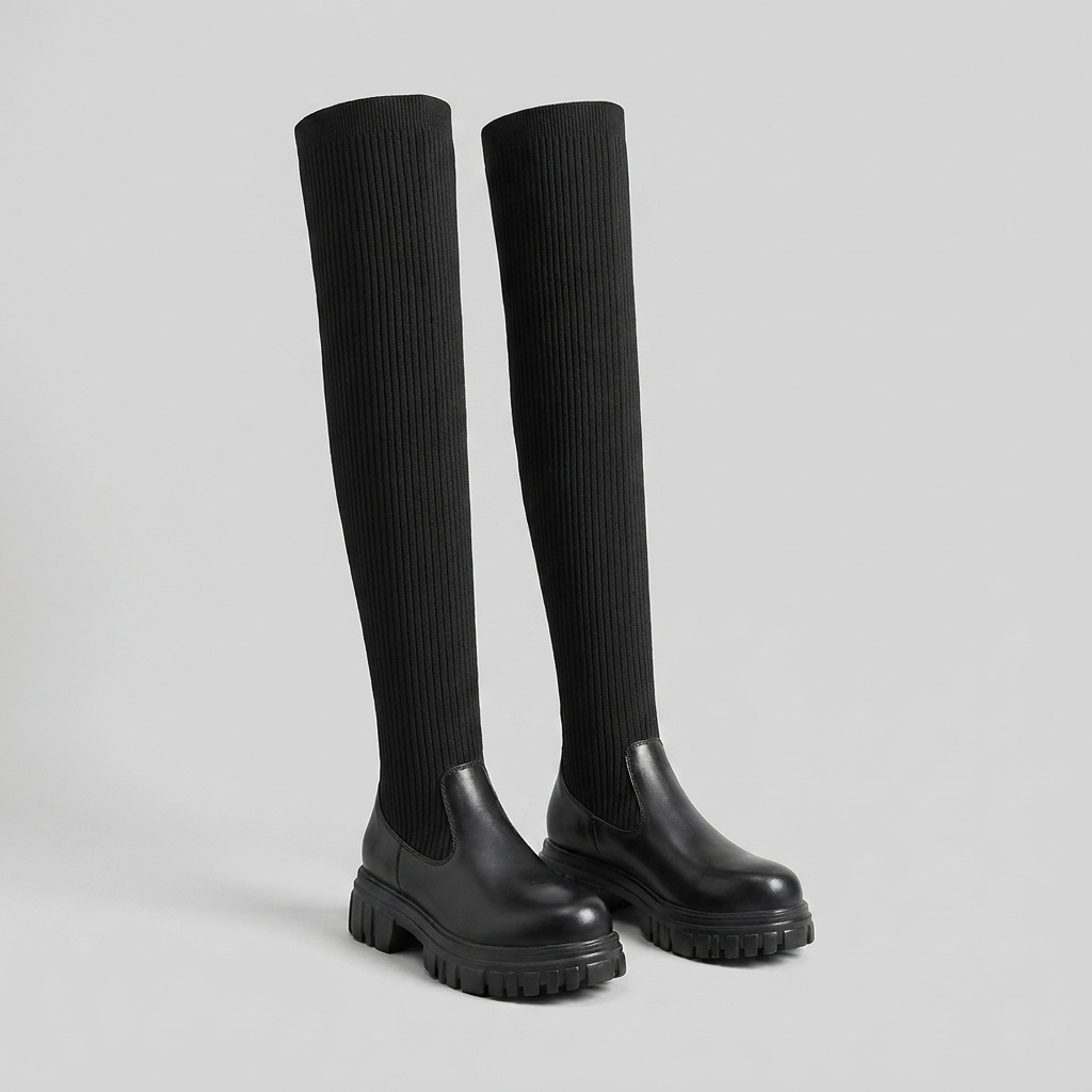Women's Over-the-Knee Knit Chunky Sole Boots