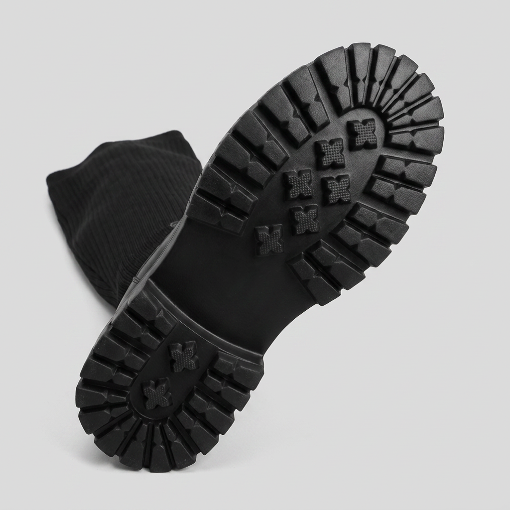 Bottes en maille pour femme, semelle épaisse, hauteur cuisse