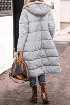 Manteau matelassé long pour femme avec capuche