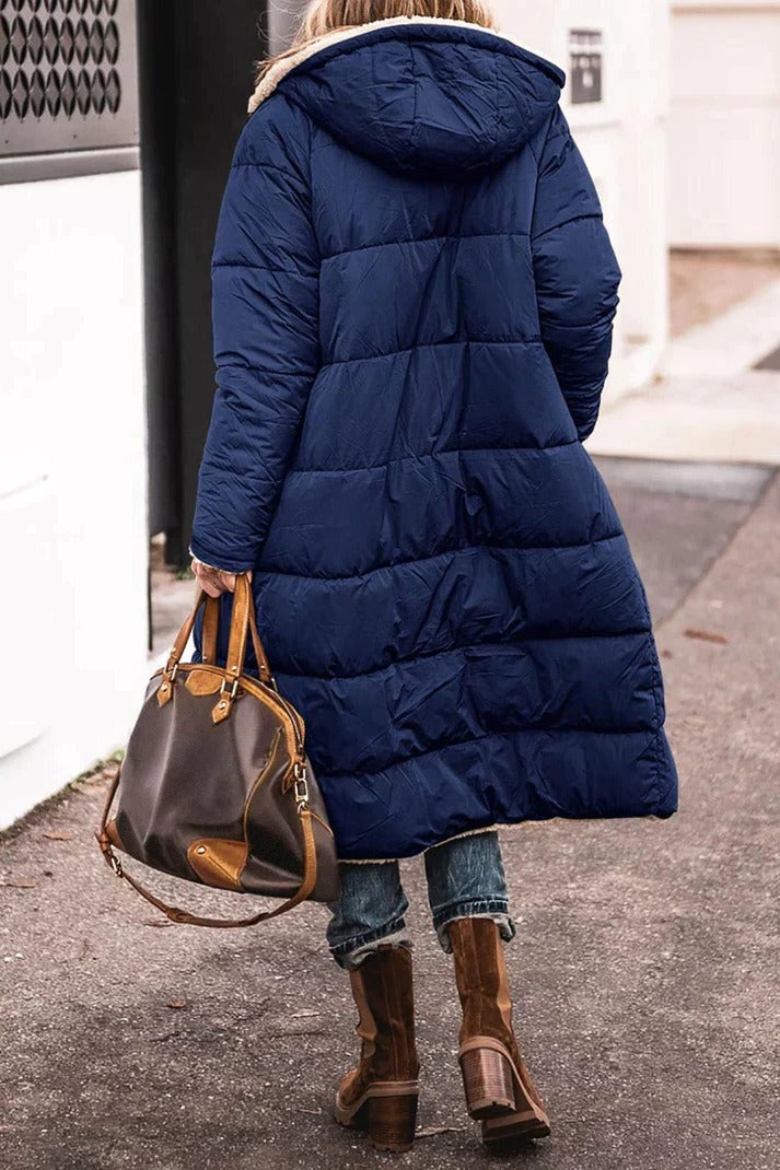 Manteau matelassé long pour femme avec capuche