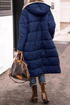 Manteau matelassé long pour femme avec capuche