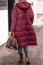 Manteau matelassé long pour femme avec capuche
