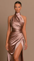 Women's Satin Halter Evening Gown for Autumn