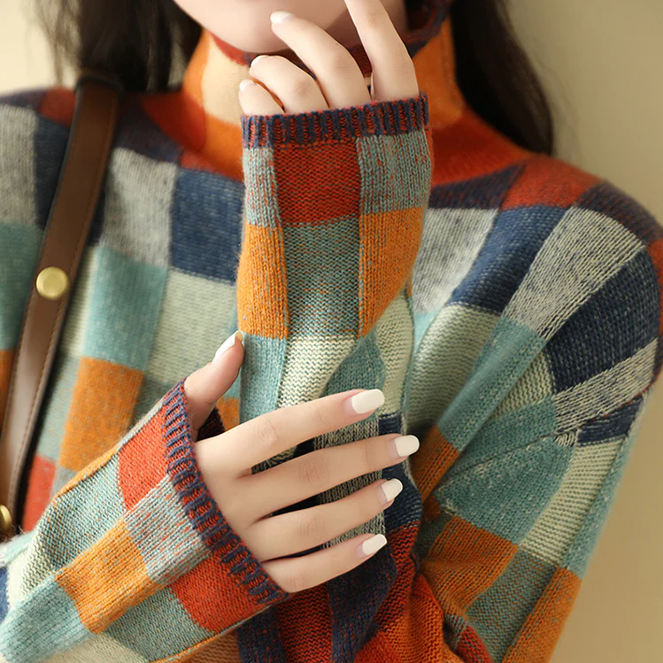 Pull décontracté à carreaux pour femme