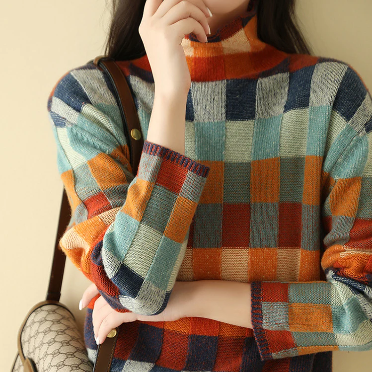 Pull décontracté à carreaux pour femme