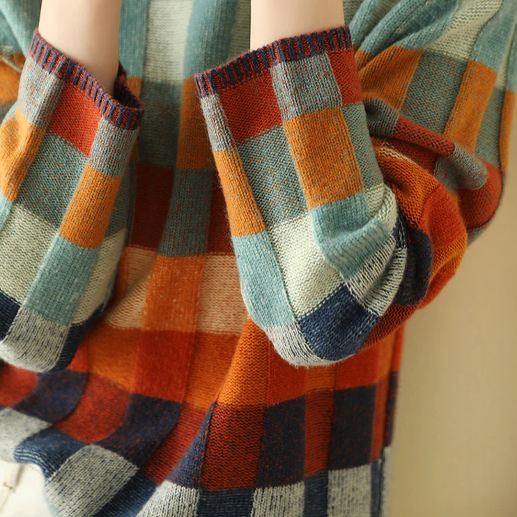 Pull décontracté à carreaux pour femme