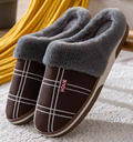 Unisex Fleece-Lined Check Indoor Slippers