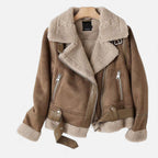 Women's Faux Suede Shearling Biker Jacket