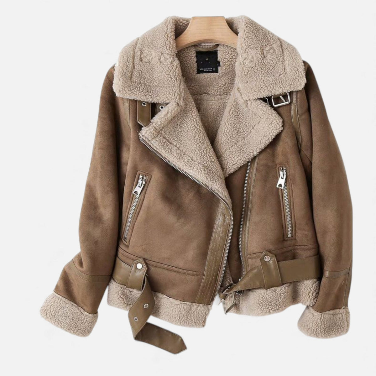 Women's Faux Suede Shearling Biker Jacket