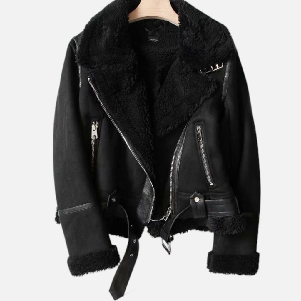 Women's Faux Suede Shearling Biker Jacket