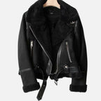 Women's Faux Suede Shearling Biker Jacket