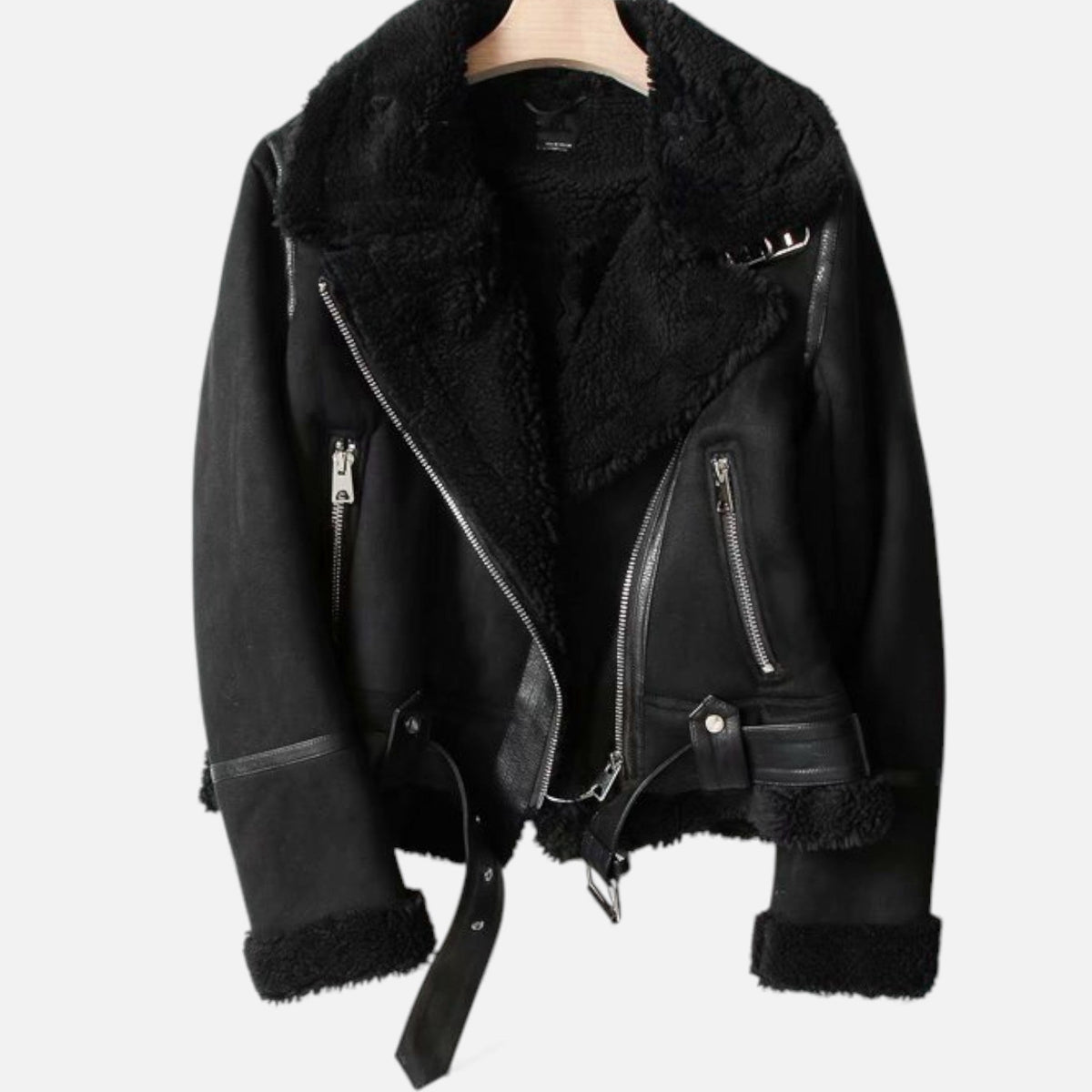 Women's Faux Suede Shearling Biker Jacket