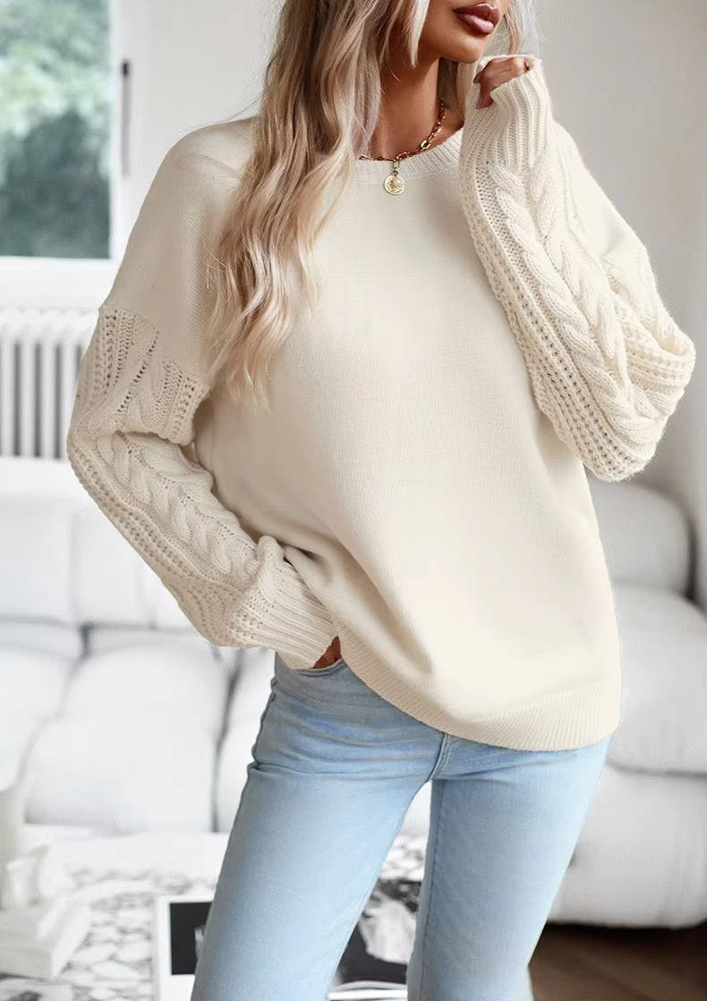 Pull oversize pour femme en maille torsadée | Pull épais à col rond