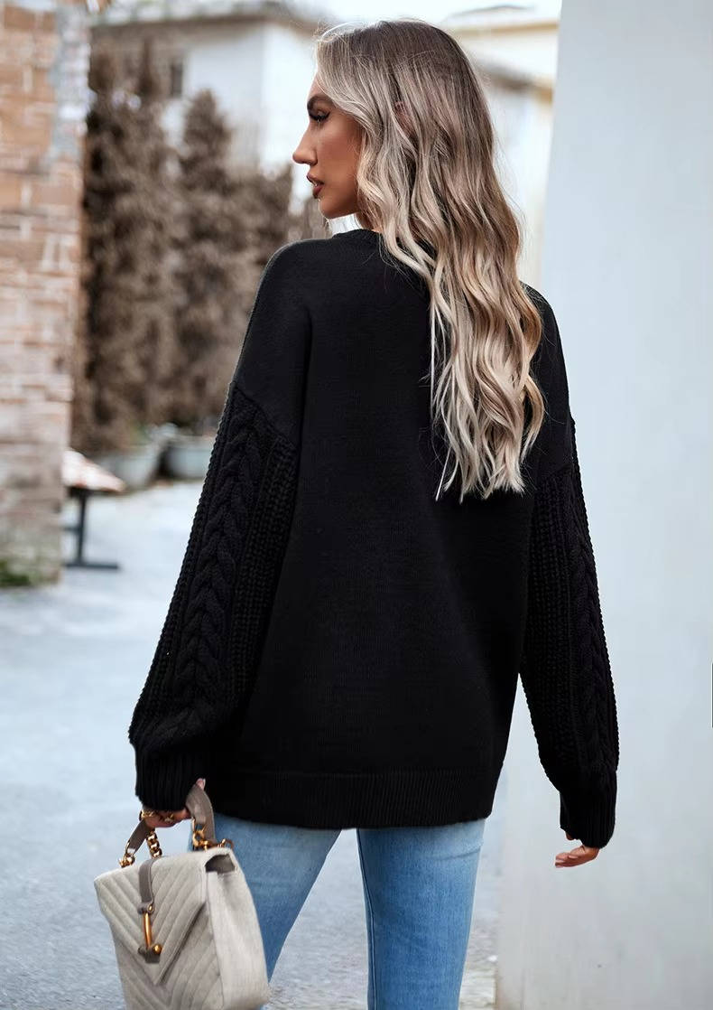 Pull oversize pour femme en maille torsadée | Pull épais à col rond