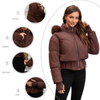 Veste courte matelassée pour femme | Manteau d’hiver matelassé à capuche