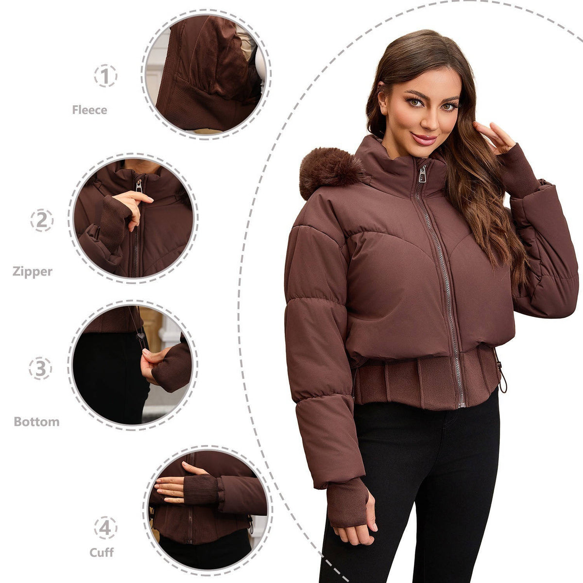 Veste courte matelassée pour femme | Manteau d’hiver matelassé à capuche