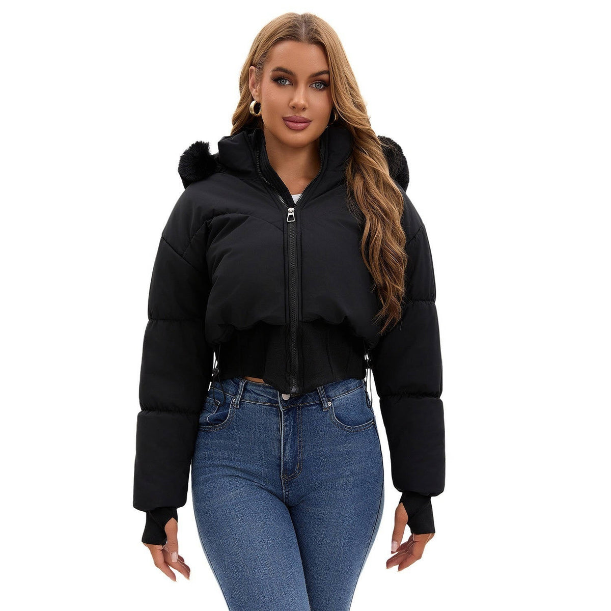 Veste courte matelassée pour femme | Manteau d’hiver matelassé à capuche
