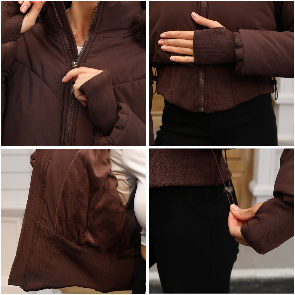Veste courte matelassée pour femme | Manteau d’hiver matelassé à capuche