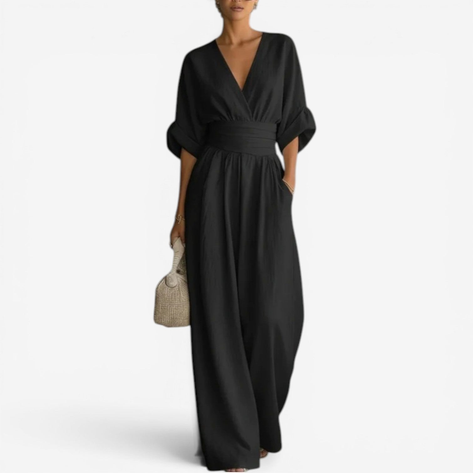 Combinaison pour femme à col en V et jambes larges