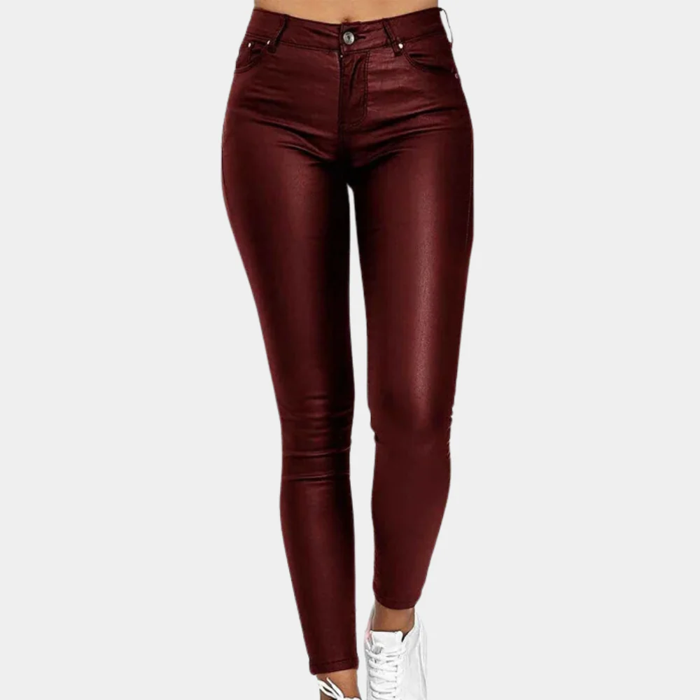 Pantalon skinny taille haute en similicuir pour femmes