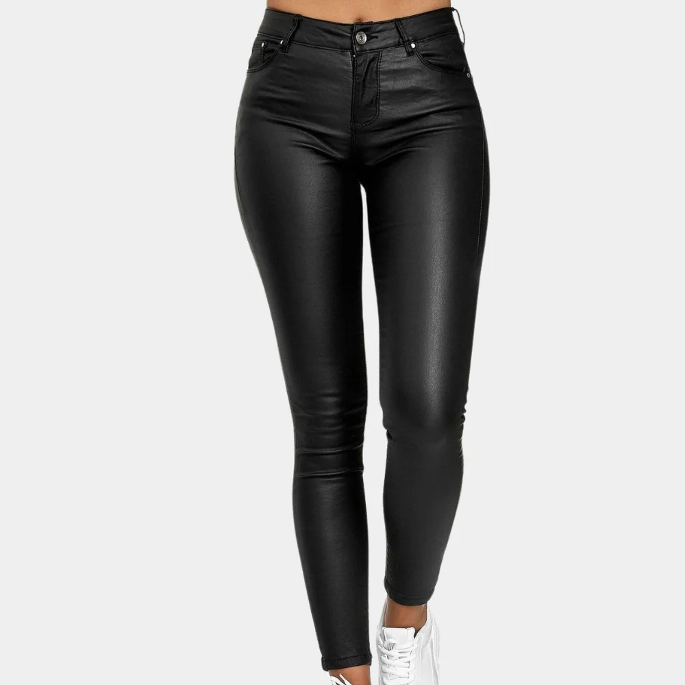 Pantalon skinny taille haute en similicuir pour femmes