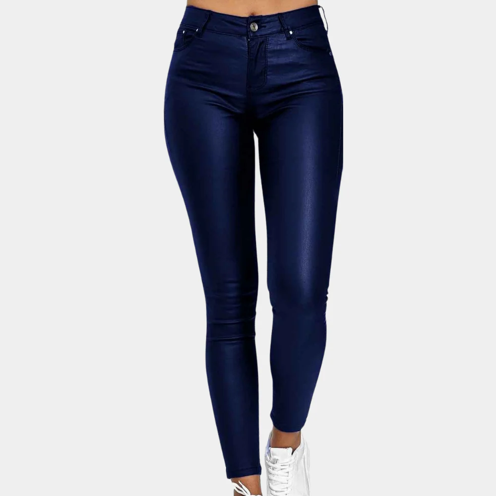 Pantalon skinny taille haute en similicuir pour femmes