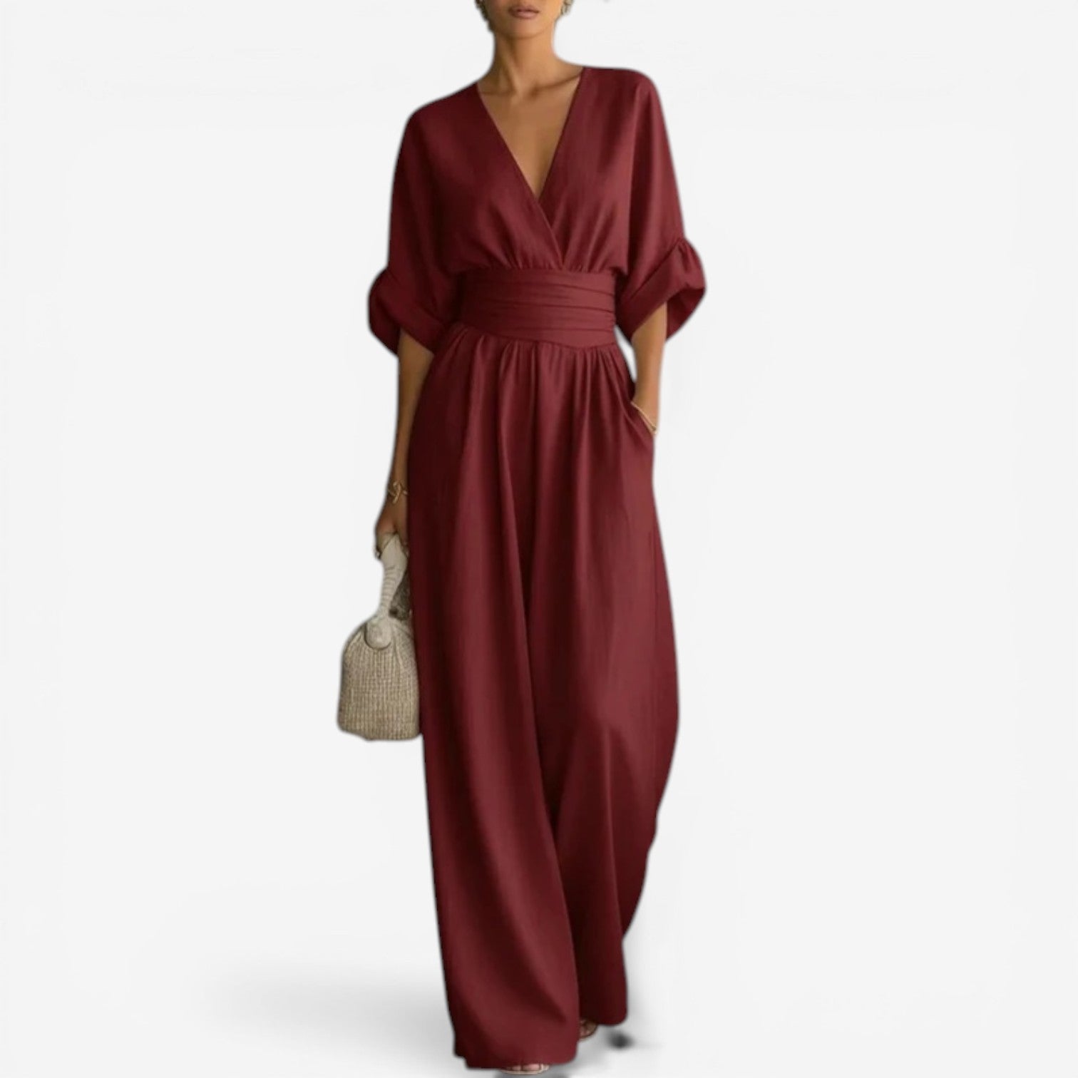 Combinaison pour femme à col en V et jambes larges