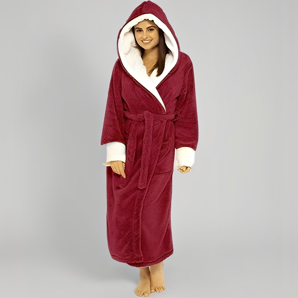 Women's Fleece Hooded Bathrobe for Autumn & Winter