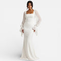 Women's Square Neck Chiffon Sleeve Maxi Evening Dress