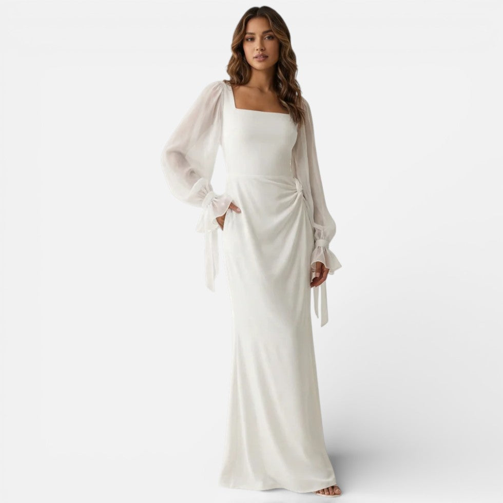 Women's Square Neck Chiffon Sleeve Maxi Evening Dress