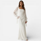 Women's Square Neck Chiffon Sleeve Maxi Evening Dress