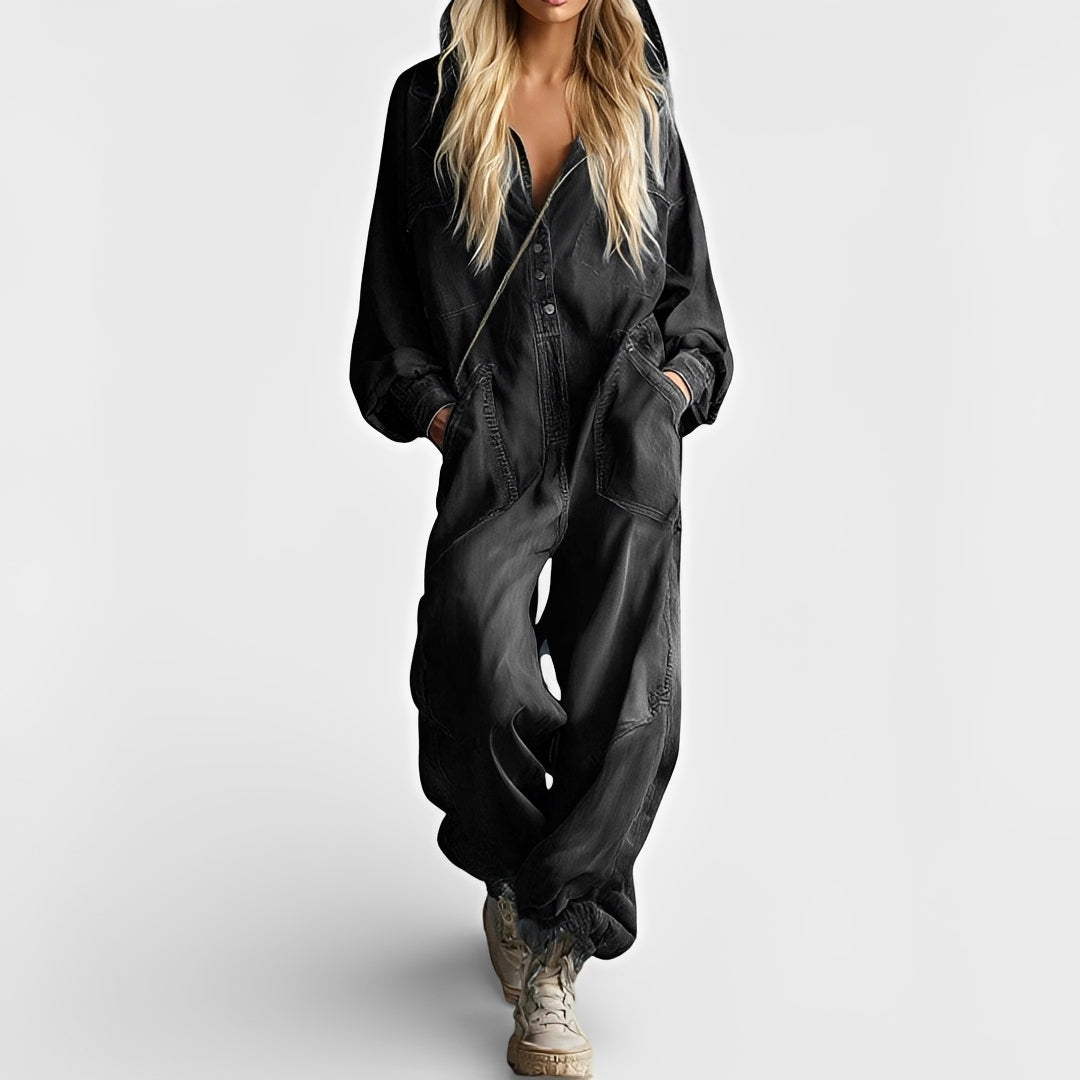 Women's Cotton Blend Hooded Utility Jumpsuit for Autumn