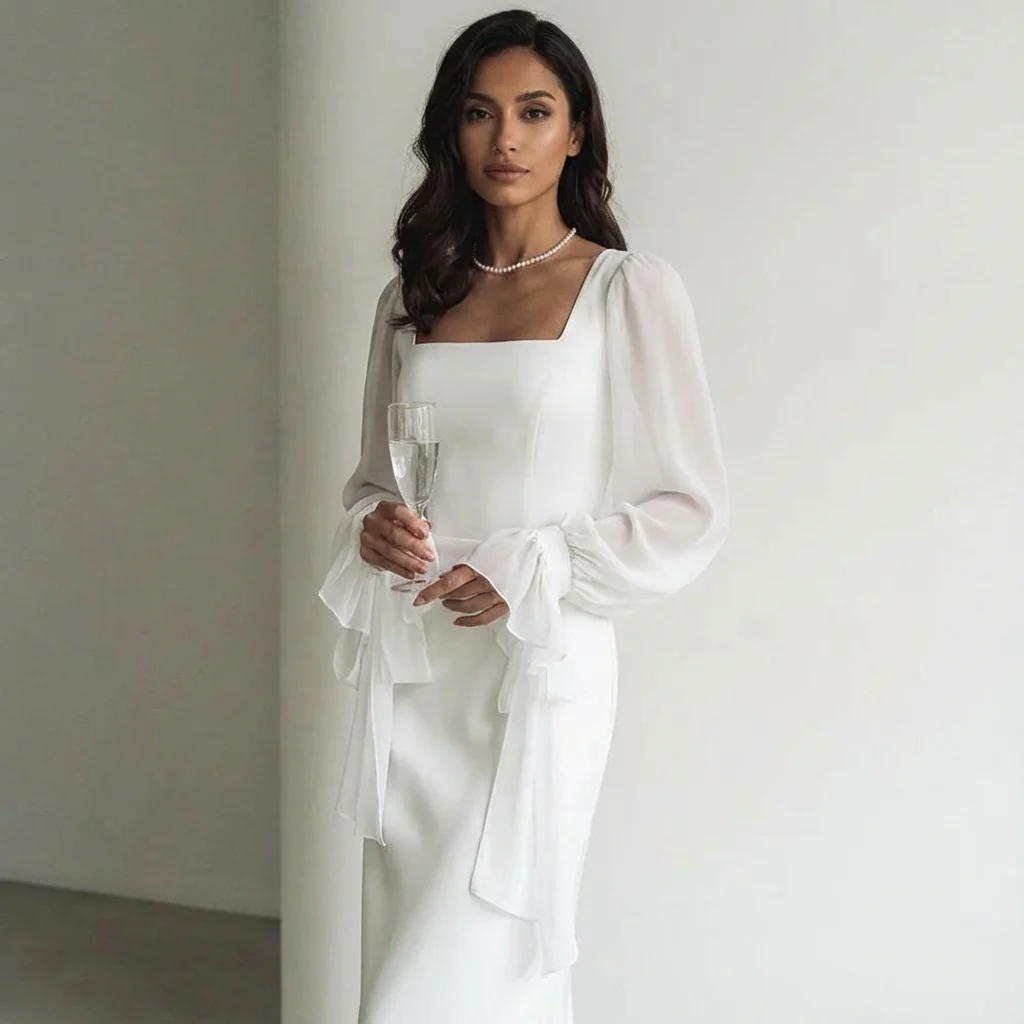 Women's Square Neck Chiffon Sleeve Maxi Evening Dress
