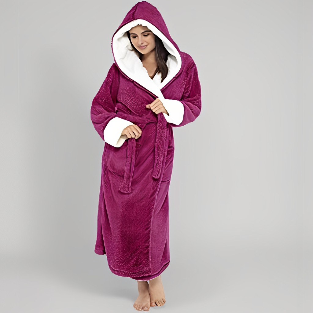 Women's Fleece Hooded Bathrobe for Autumn & Winter