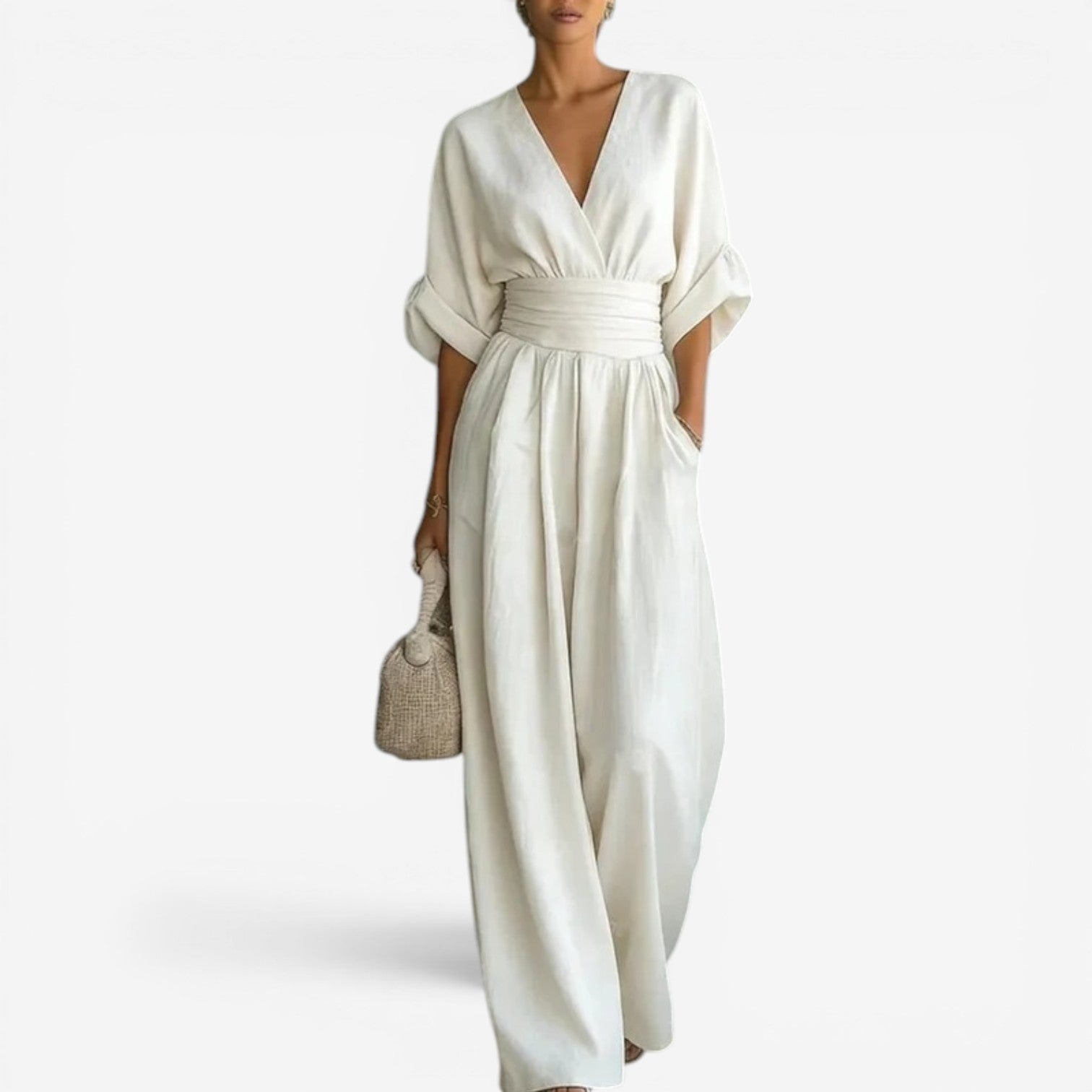 Combinaison pour femme à col en V et jambes larges