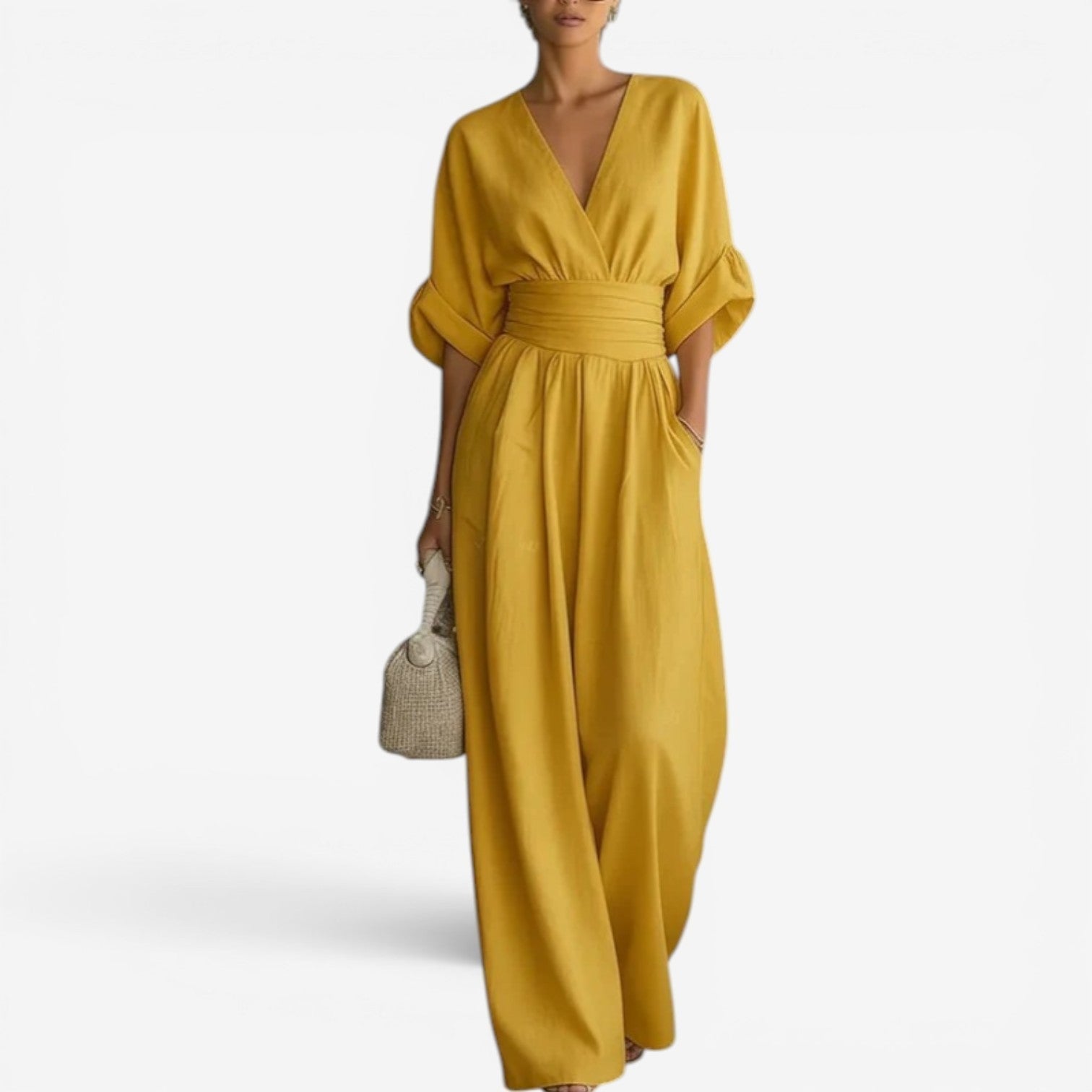Combinaison pour femme à col en V et jambes larges