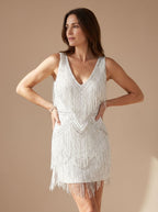 Women's Sequin Fringe Mini Dress | V-Neck Party Dress