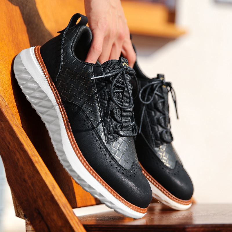 Men’s Woven Lace-Up Platform Casual Shoes