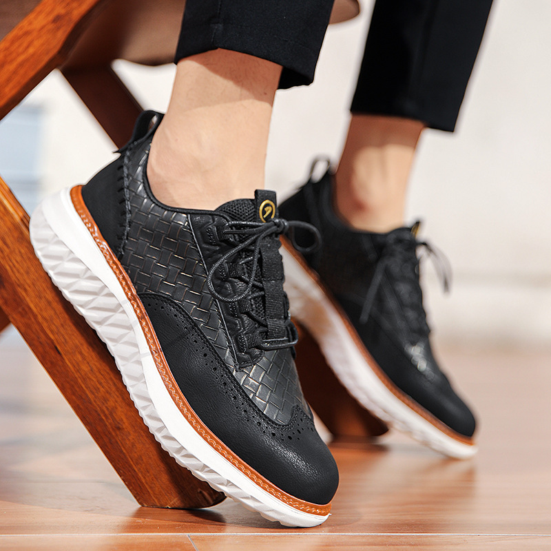 Men’s Woven Lace-Up Platform Casual Shoes