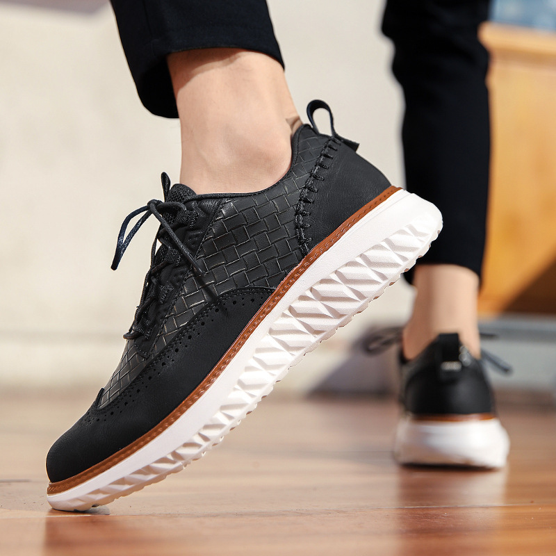 Men’s Woven Lace-Up Platform Casual Shoes